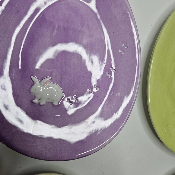 Williams-Sonoma 4pc Egg Plate‎ Platter Pastel Glaze 9" Easter Bunny Set #1 - Picture 5 of 9